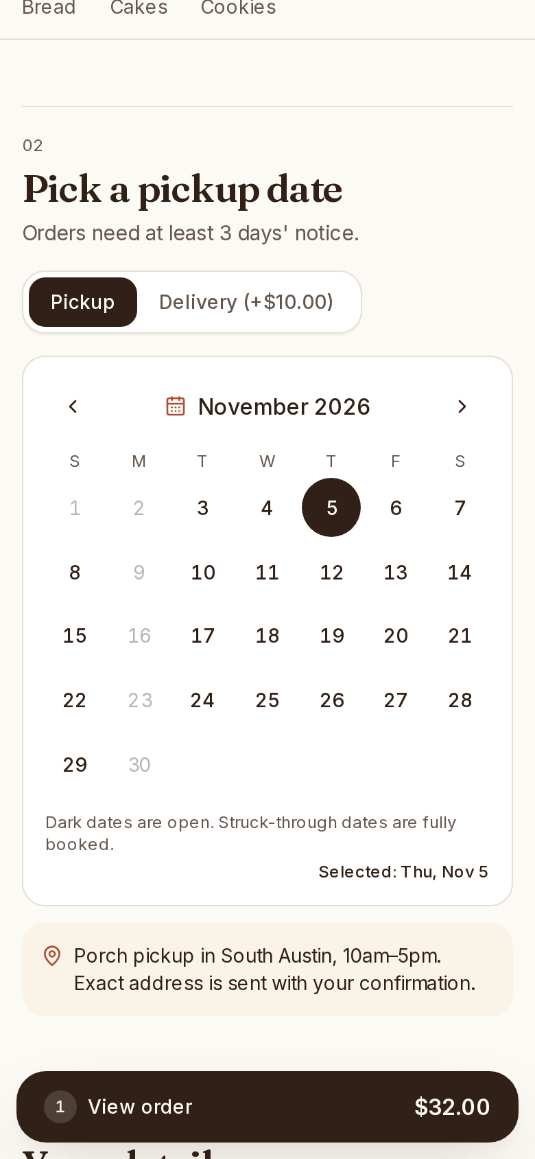 Customer choosing a pickup date on a phone